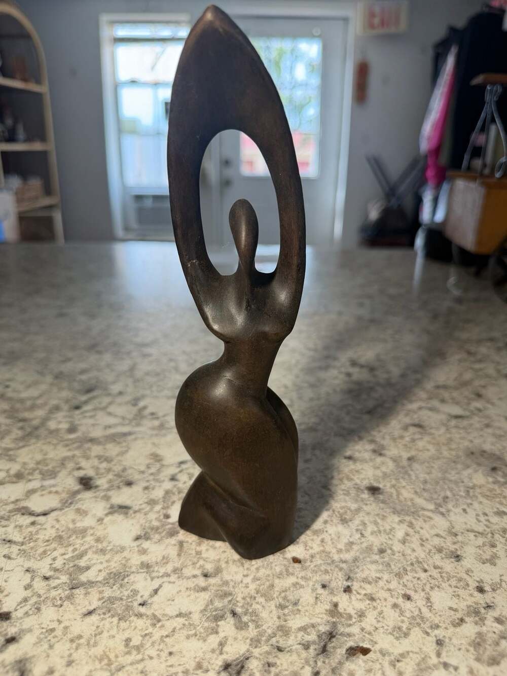 Hand Carved Wooden Abstract Kneeling Woman Figure Sculpture